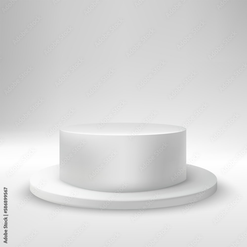 Abstract white room with realistic white and gray cylindrical podium. Minimal scene for product demonstration. Abstract white room with realistic white and gray cylindrical podium. Minimal scene for product demonstration.
