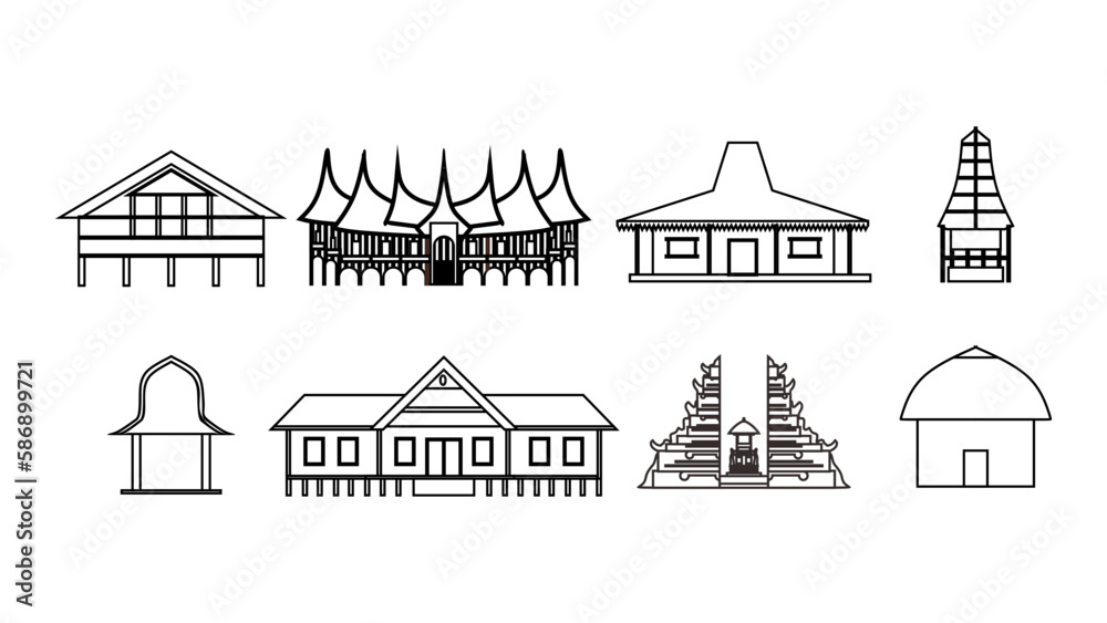 indonesia House Building Set in Black and White