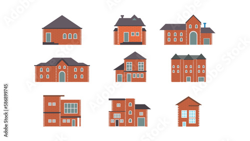 brick house building set with colors. Villages urban homes vector. © ngupakarti