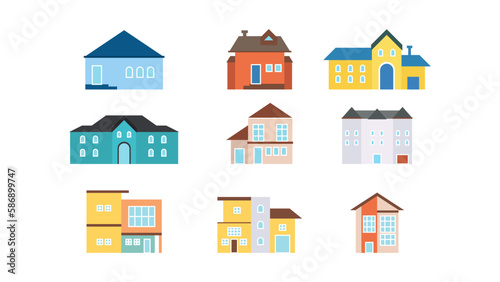 cottage house buildings set colorful. Vector illustration quaint cottages design.