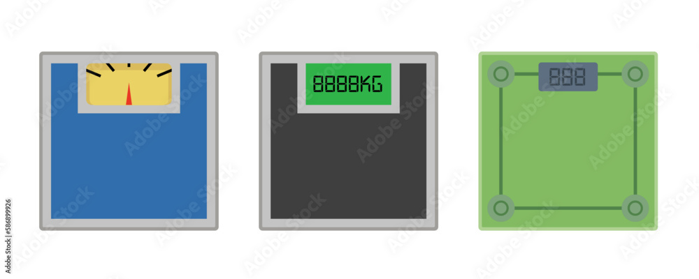 Electronic and analog Personal Body Weight Scales, different types of scales vector illustrations clip arts