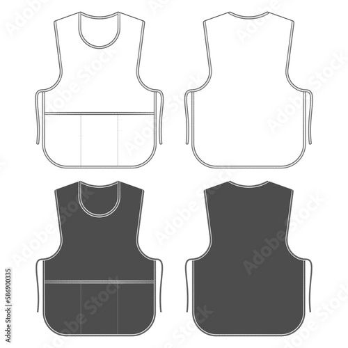 Set of black and white illustration with an apron of salesman, waiter. Isolated vector objects on a white background.