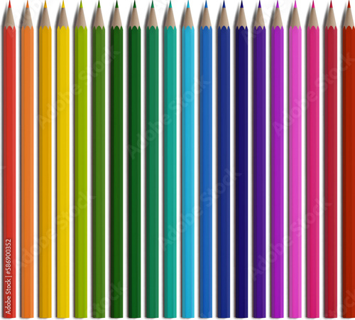 color pencils 3d set. School drawing, painting, sketching stationery realistic vector illustration on white backgound. Colour wooden stick crayon mockup for office supplies.