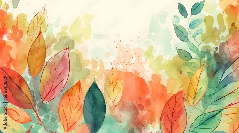 vector watercolor leaves frame with copy text space. Generative AI