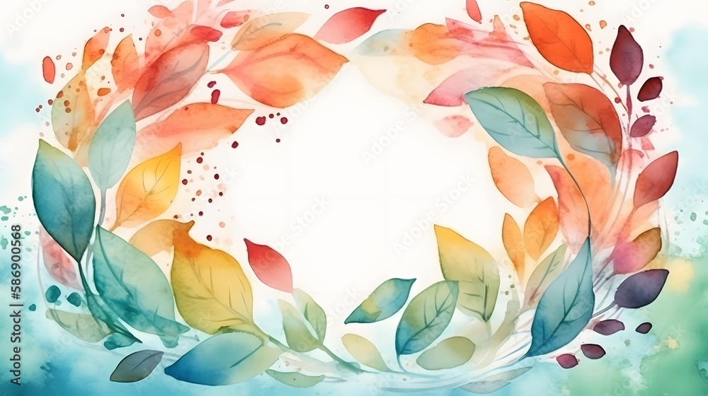 Fototapeta premium vector watercolor leaves frame with copy text space. Generative AI