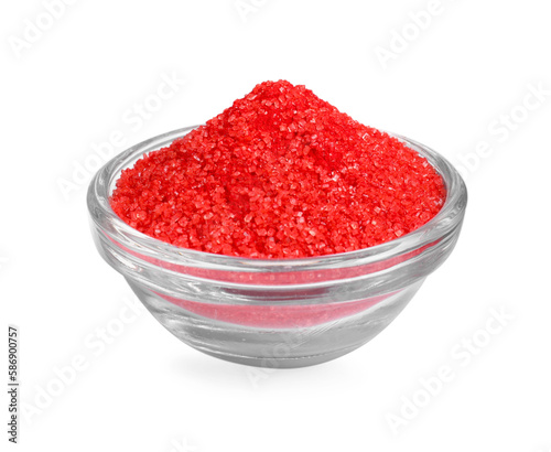 Glass bowl with bright red food coloring isolated on white