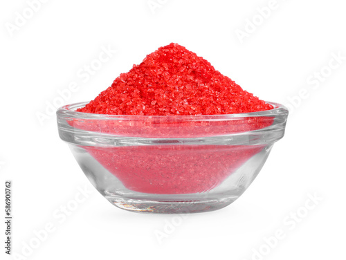 Glass bowl with bright red food coloring isolated on white