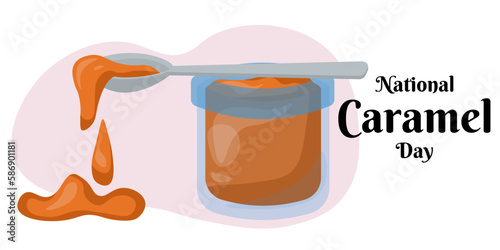 National Caramel Day, design of horizontal banner, poster, flyer, card or menu decoration