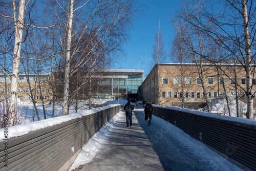 UMEA, SWEDEN - MARCH 29, 2023: Umea university building. Taken on a sunny winter day. © Adam