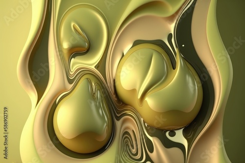 Fototapeta Naklejka Na Ścianę i Meble -  Liquid abstraction of olive color. Generative Ai