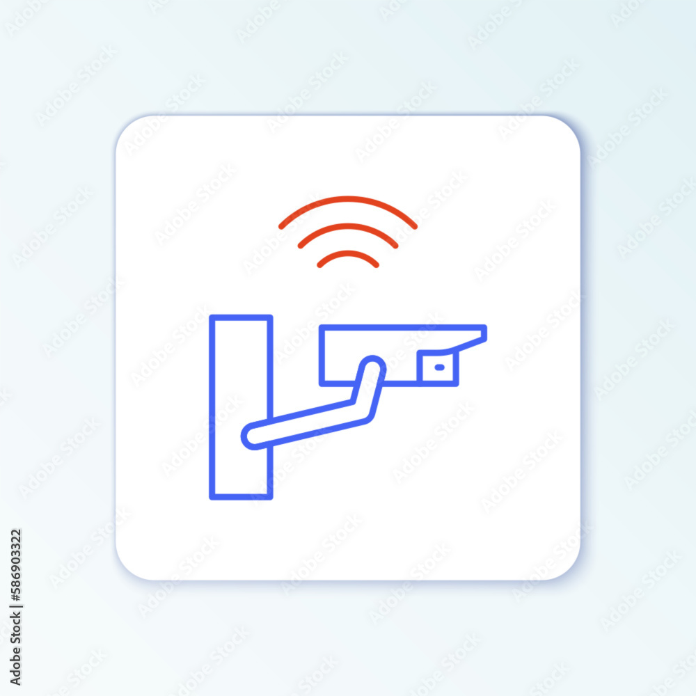 Line Smart security camera icon isolated on white background. Internet of things concept with wireless connection. Colorful outline concept. Vector Line Smart security camera icon isolated on white background. Internet of things concept with wireless connection. Colorful outline concept. Vector