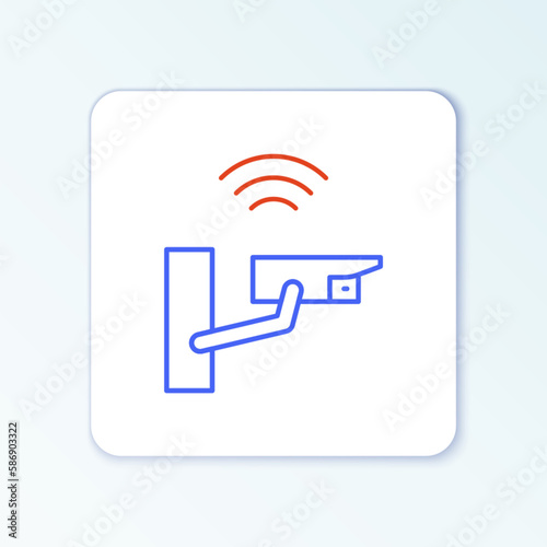 Line Smart security camera icon isolated on white background. Internet of things concept with wireless connection. Colorful outline concept. Vector