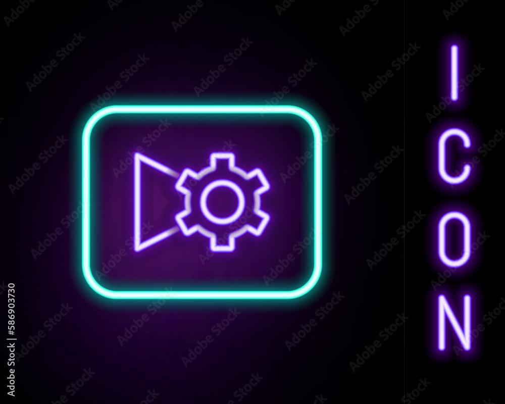 Glowing neon line Music or video settings button icon isolated on black background. Colorful outline concept. Vector Glowing neon line Music or video settings button icon isolated on black background. Colorful outline concept. Vector