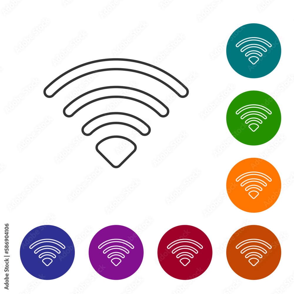 Black line Wi-Fi wireless internet network symbol icon isolated on white background. Set icons in color circle buttons. Vector Black line Wi-Fi wireless internet network symbol icon isolated on white background. Set icons in color circle buttons. Vector