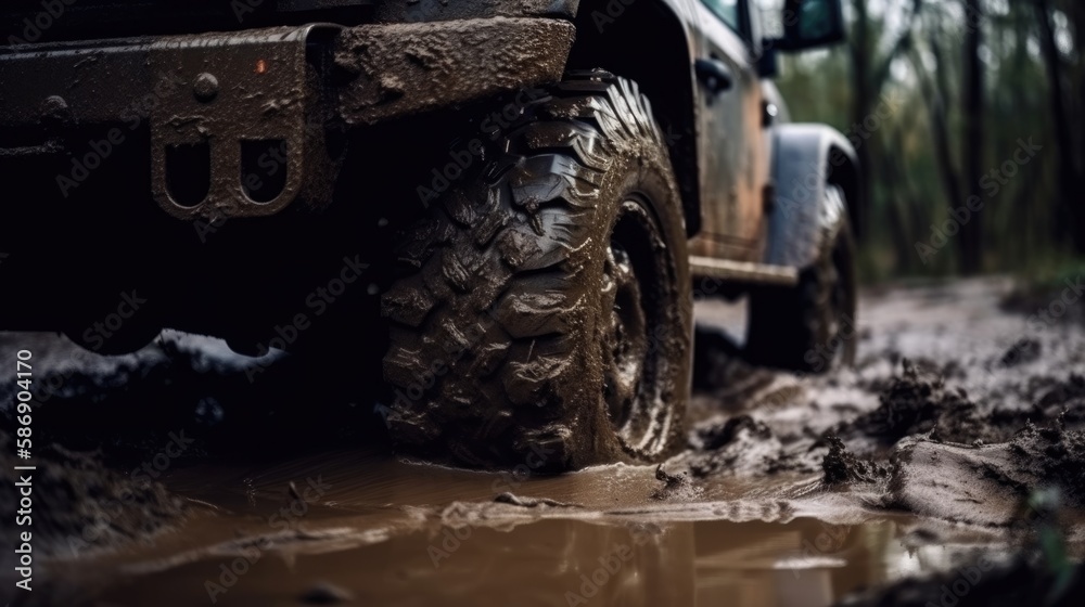 Dynamic Off Road Action Xtreme 4x4 Vehicle Tackling Deep Mud in the