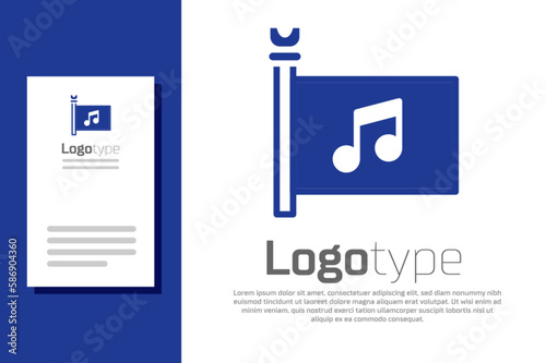 Blue Music festival, access, flag, music note icon isolated on white background. Logo design template element. Vector