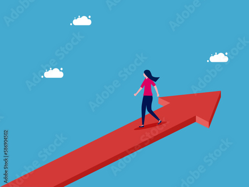 woman walking in the opposite direction of the arrow .Think differently from the crowd. out of the box ideas vector