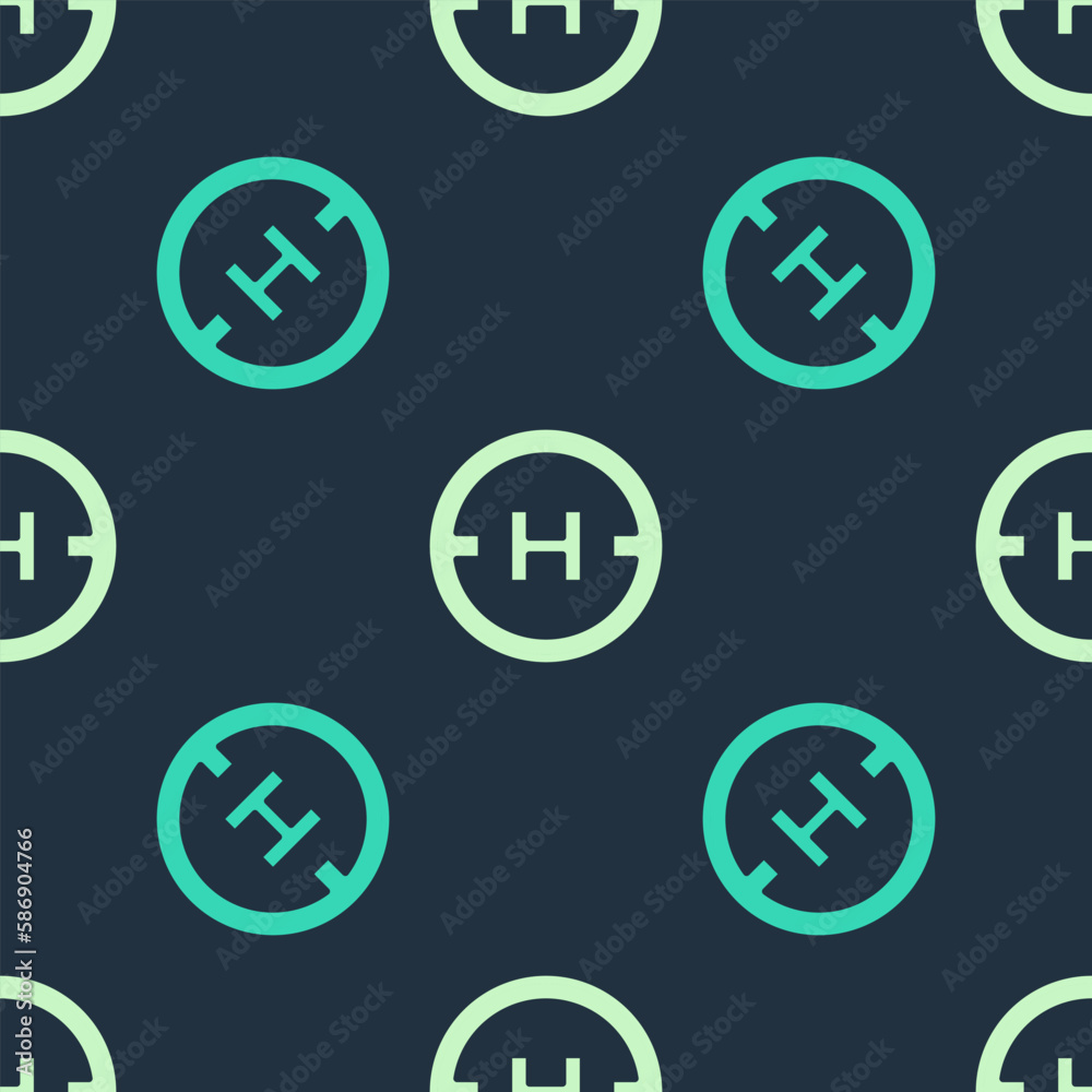 Green and beige Helicopter landing pad icon isolated seamless pattern on blue background. Helipad, area, platform, H letter. Vector Green and beige Helicopter landing pad icon isolated seamless pattern on blue background. Helipad, area, platform, H letter. Vector