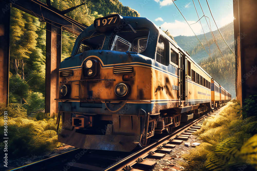 Obraz premium a summer train ride through scenic landscapes with stunning views