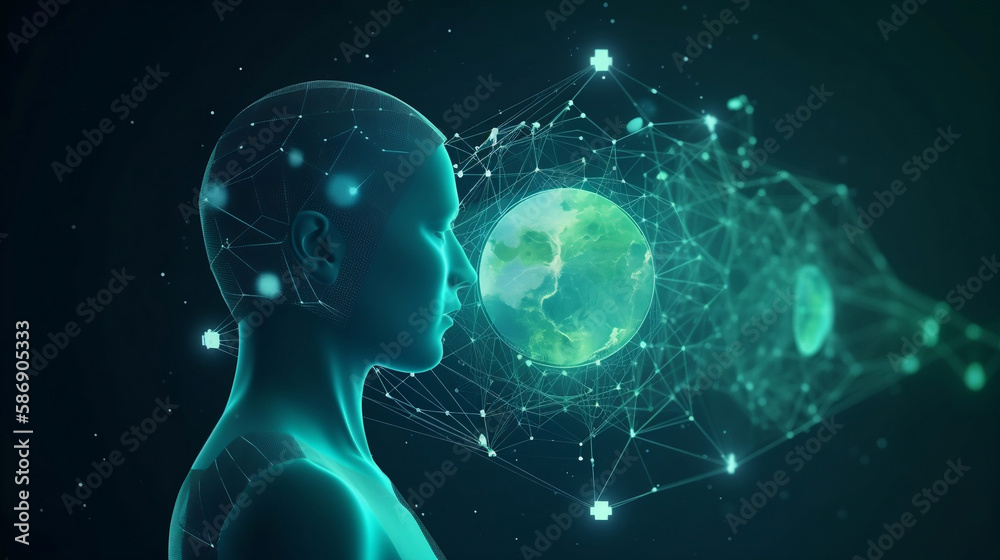 Renewable Energy.Environmental protection. The green world map is on a light bulb that represents green energy Renewable energy that is important to the world. Generative AI.	