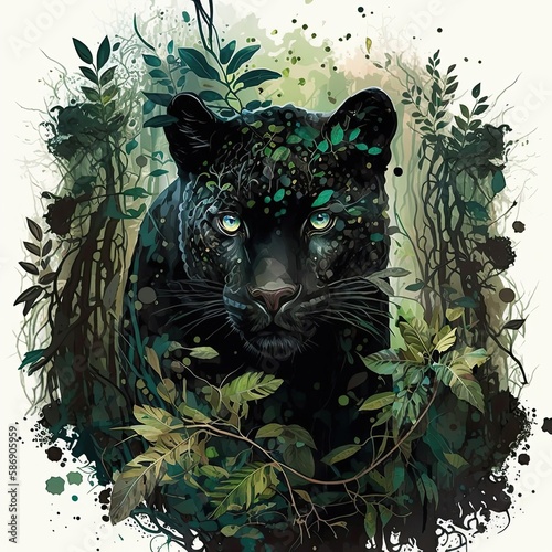 A Watercolor Sleek Panther Generative Ai © Loveyousomuch