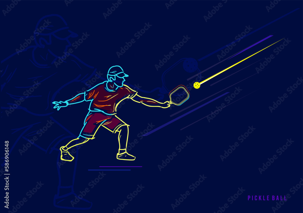 Obraz premium Colorful vector editable pickleball player in action for any graphic background 