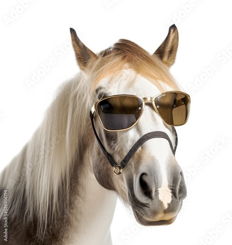 A horse with sunglasses travelling in summer holidays Generative AI Illustration