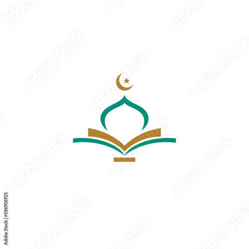 Modern Islamic Mosque And Quran Logo In Isolated White Background