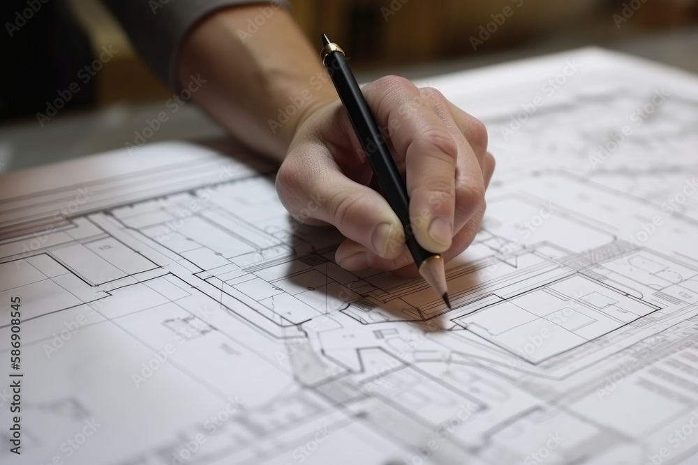 Hand draw architectural plan. Home construction. Generate Ai Hand draw architectural plan. Home construction. Generate Ai