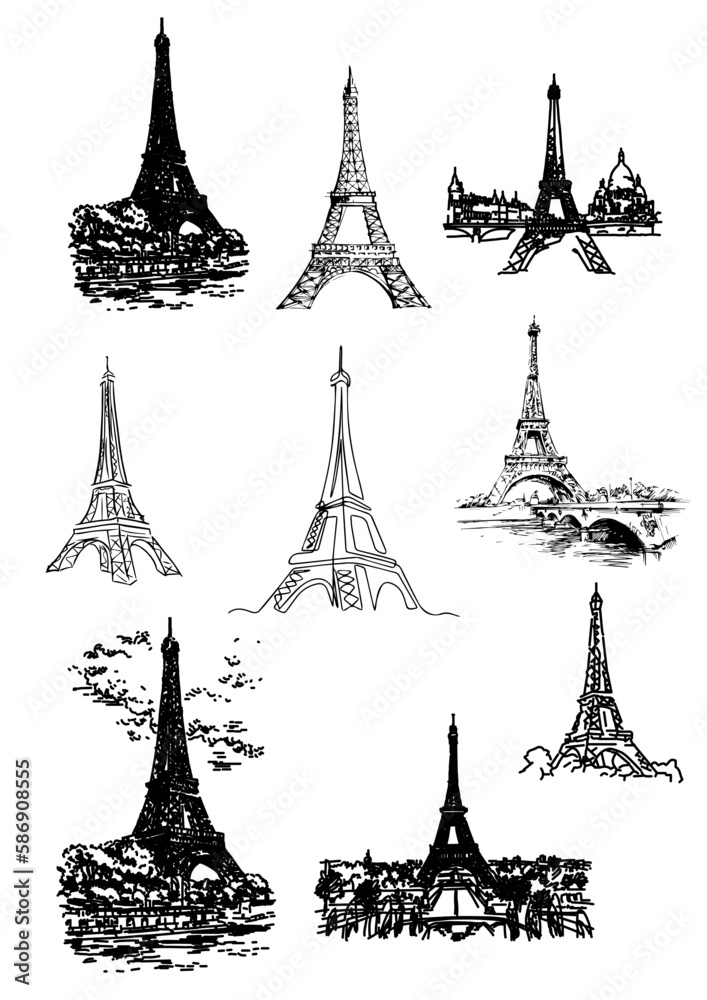 paris, aifla, wieza, francja, plik wektorowy, aifla, francuski, europa, architektura, ilustracja, podróż, tour, punkt orientacyjny, pomnik, tourismus, symbol, sylwetka, budowa, sławny, eifel, icony,  - obrazy, fototapety, plakaty 