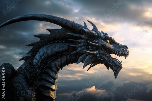 Black fantastic dragon. Fantasy monster. Generate Ai © nsit0108