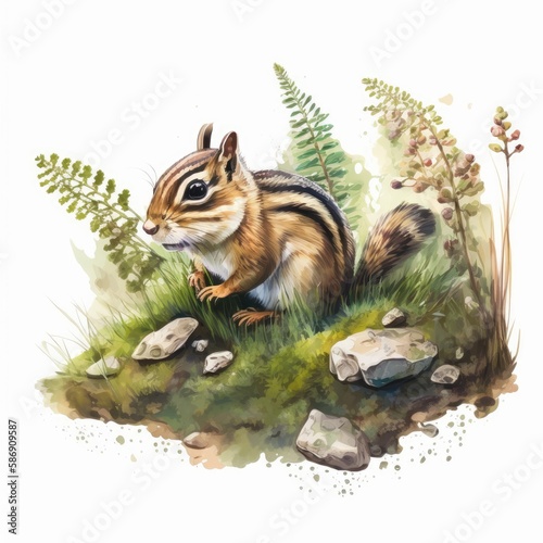 A lively watercolor chipmunk Generative Ai