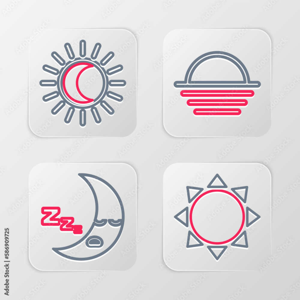 Set line Sun, Moon icon, Sunset and Eclipse of the sun icon. Vector