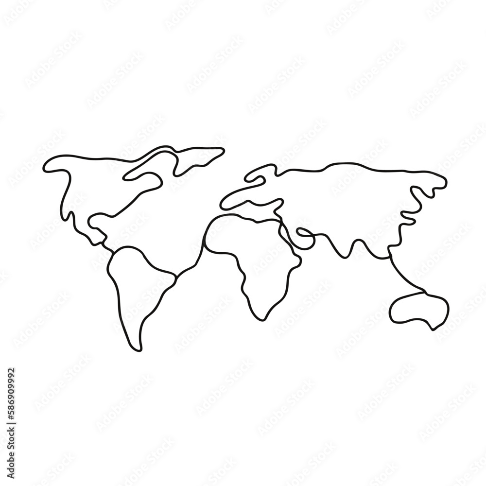 World map illustration in line art style isolated on white