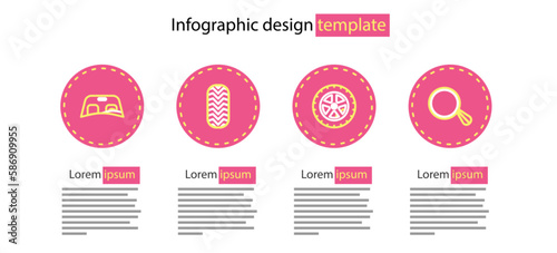 Set line Car wheel, mirror, tire and windscreen icon. Vector