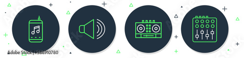 Set line Speaker volume, DJ remote and mixing music, Music player and Sound mixer controller icon. Vector