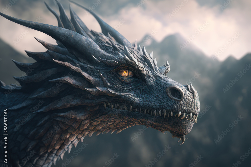 Dragon in the mountains AI generative. Dragon in the mountains AI generative.