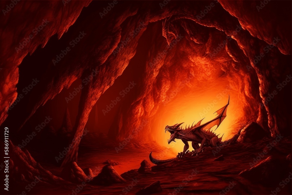 Dragon cave fire. Fantasy art. Generate Ai Stock Illustration Adobe Stock