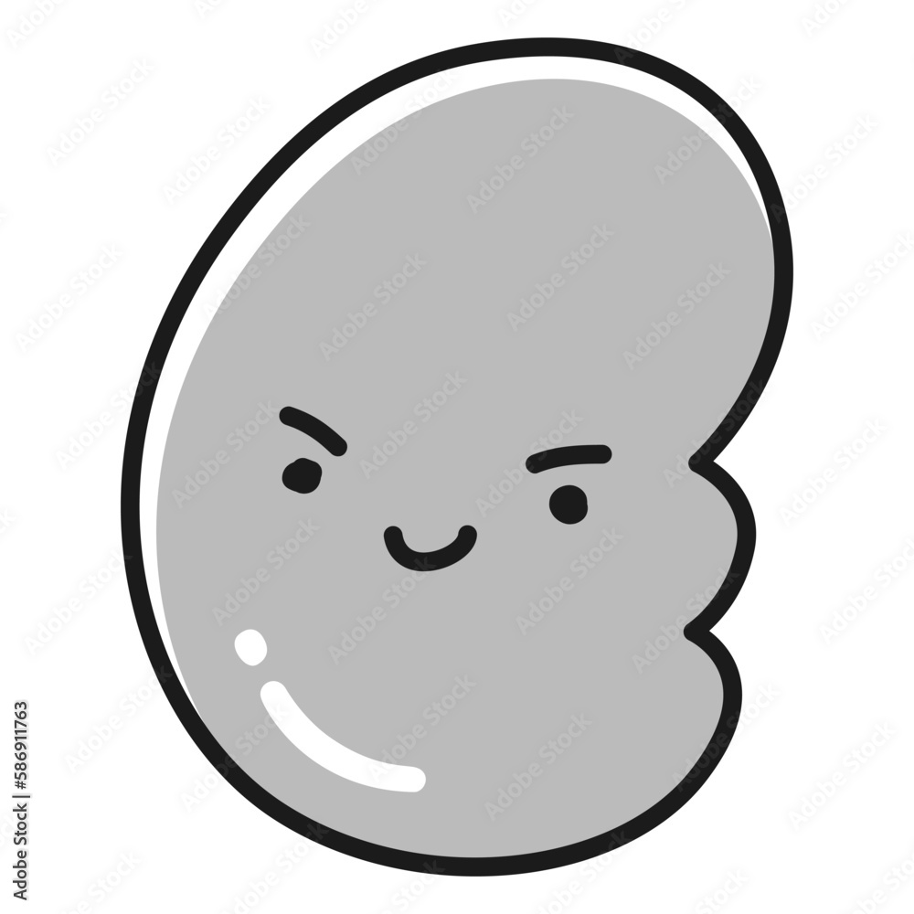 健康な腎臓のイラスト(キャラクター)(白黒) 健康な腎臓のイラスト(キャラクター)(白黒)