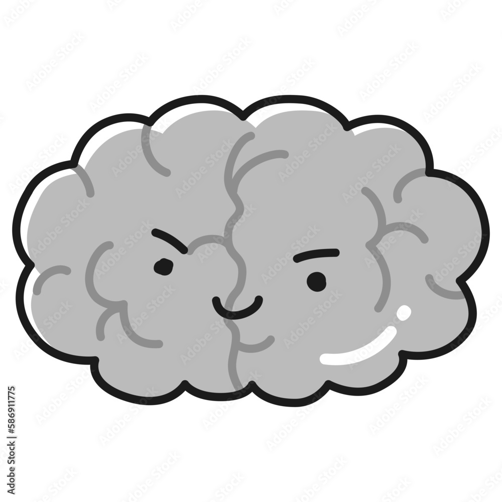 脳のイラスト(キャラクター)(白黒) 脳のイラスト(キャラクター)(白黒)