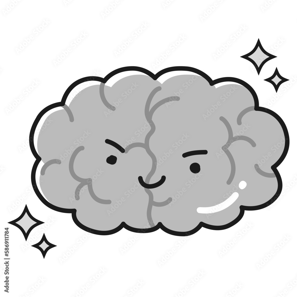 脳のイラスト(キャラクター)(白黒) 脳のイラスト(キャラクター)(白黒)