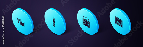 Set Isometric Incubator for eggs, Smart farming technology, Portable sensor and Flower statistics icon. Vector