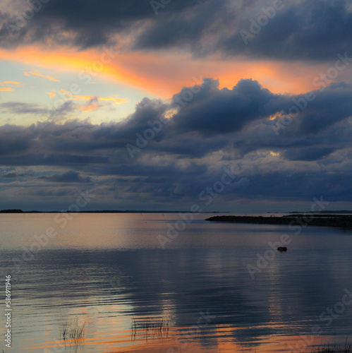 Sticker Sunset in the summer by the sea in Oulu, Finland