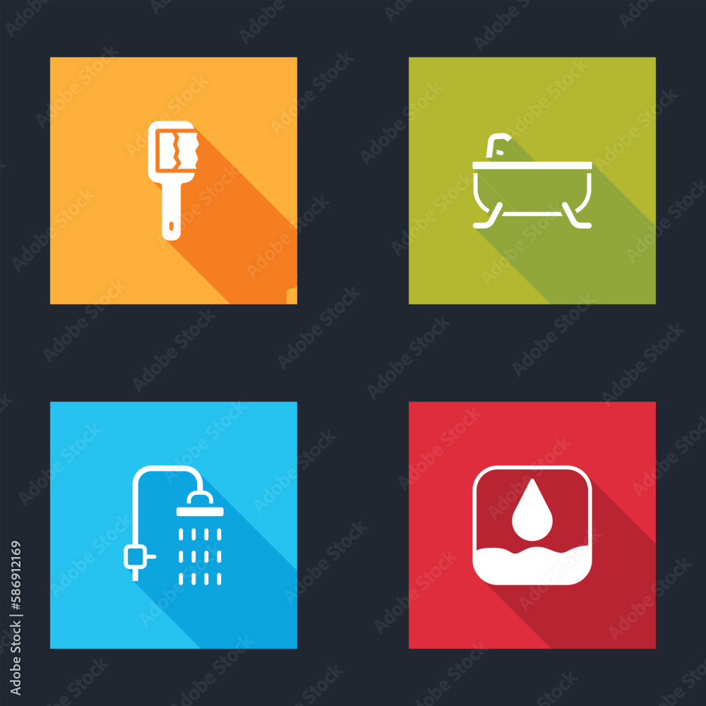 Set Sauna brush, Bathtub, Shower and Water drop icon. Vector Set Sauna brush, Bathtub, Shower and Water drop icon. Vector