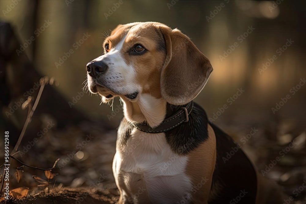 Beagle dog sitting side view. Generative AI