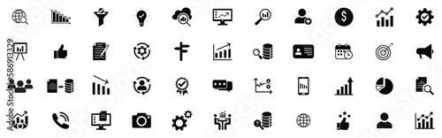 Business and management line icons set. Management and Business silhouette icons set. Media and data web icon. Vector illustration.