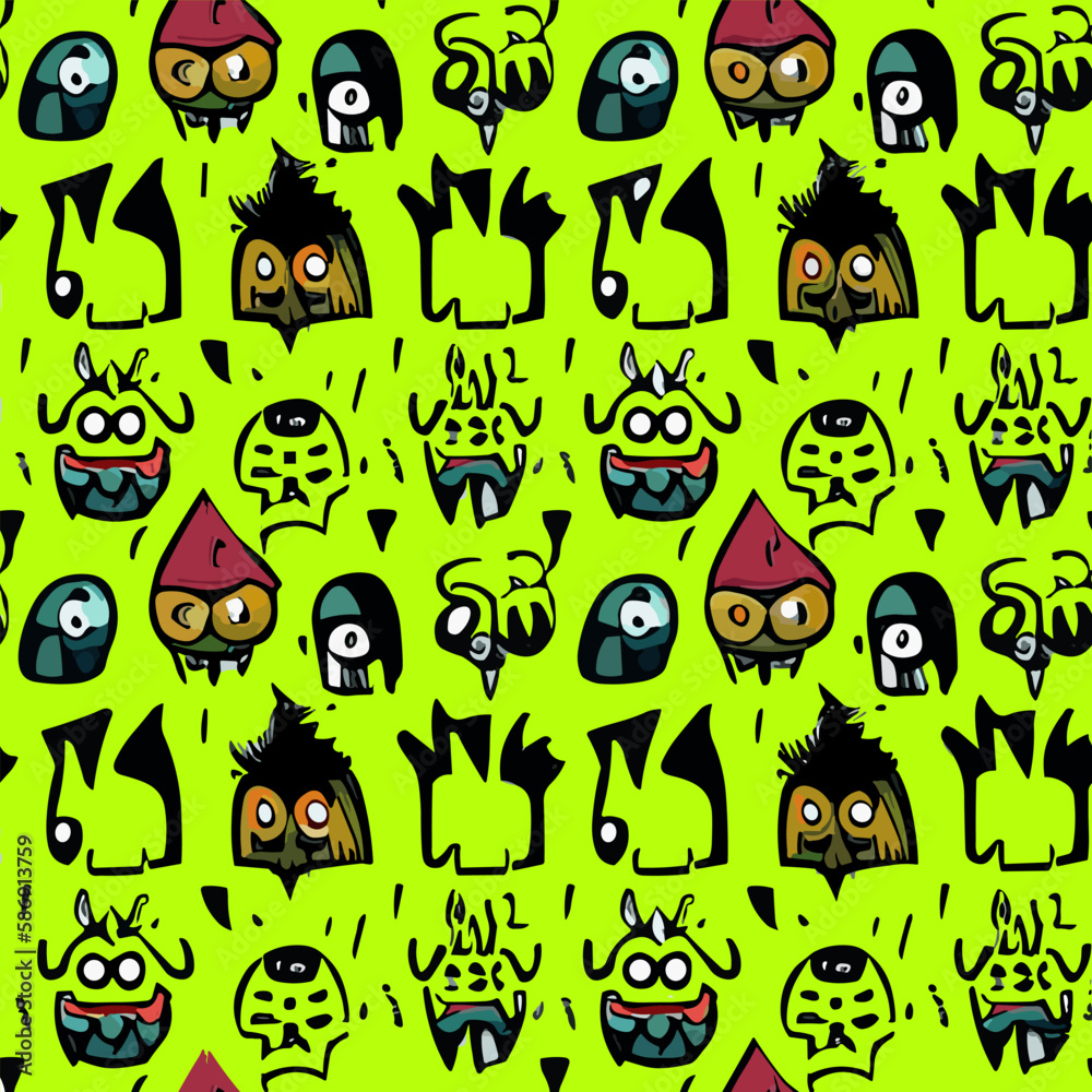 Vector seamless illustration fantastic monster pattern Vector seamless illustration fantastic monster pattern