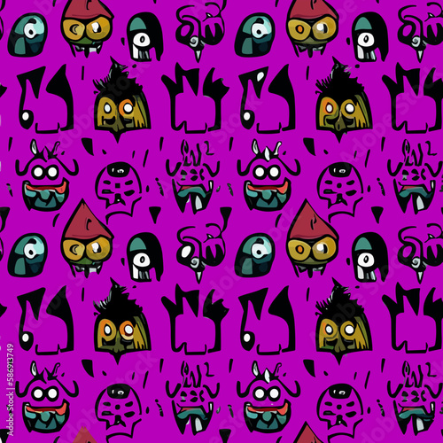 Vector seamless illustration fantastic monster pattern