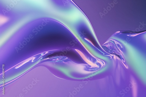 shiny matte abstract Holographic purple green fluid iridescent reflective neon curved wave cloth in motion background 3d render. Gradient design element for banner, wallpaper, poster, cover