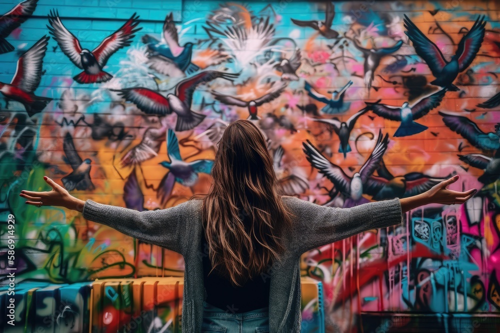 Bold and Edgy Woman with Graffiti Wall made with Generative AI